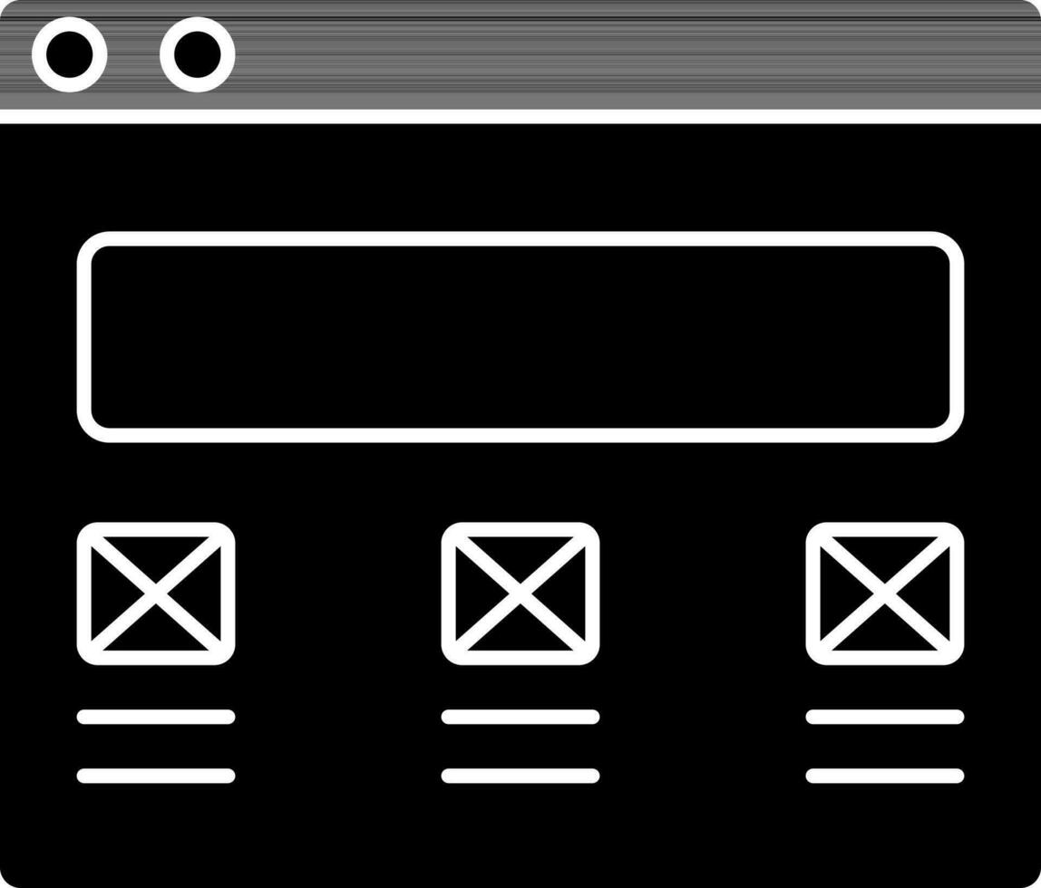 Ansökan browser sida ikon i svart och vit Färg. vektor