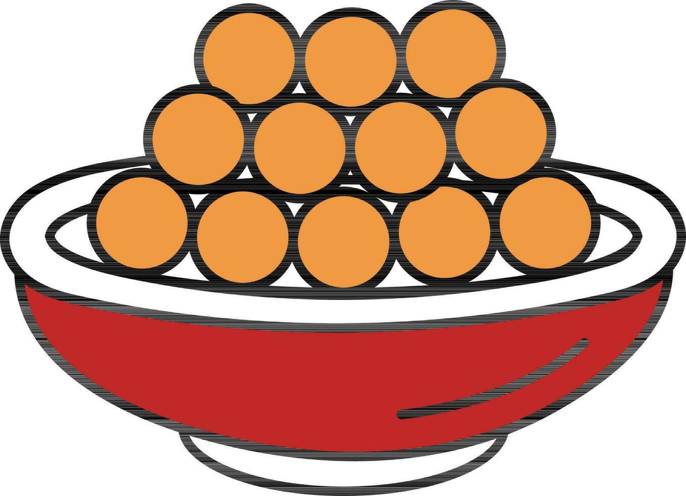 bunt Süss Bälle laddu auf Schüssel Symbol. vektor