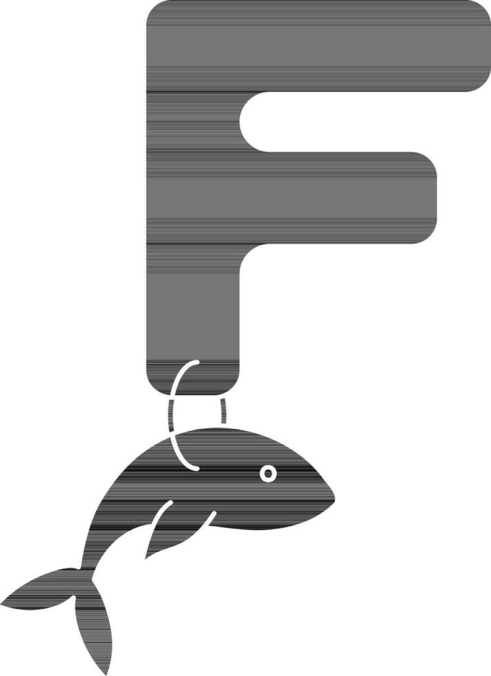 Brief f zum Fisch Symbol im Glyphe Stil. vektor