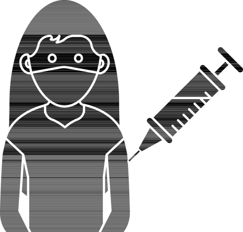 platt stil kvinna vaccination ikon i svart och vit Färg. vektor
