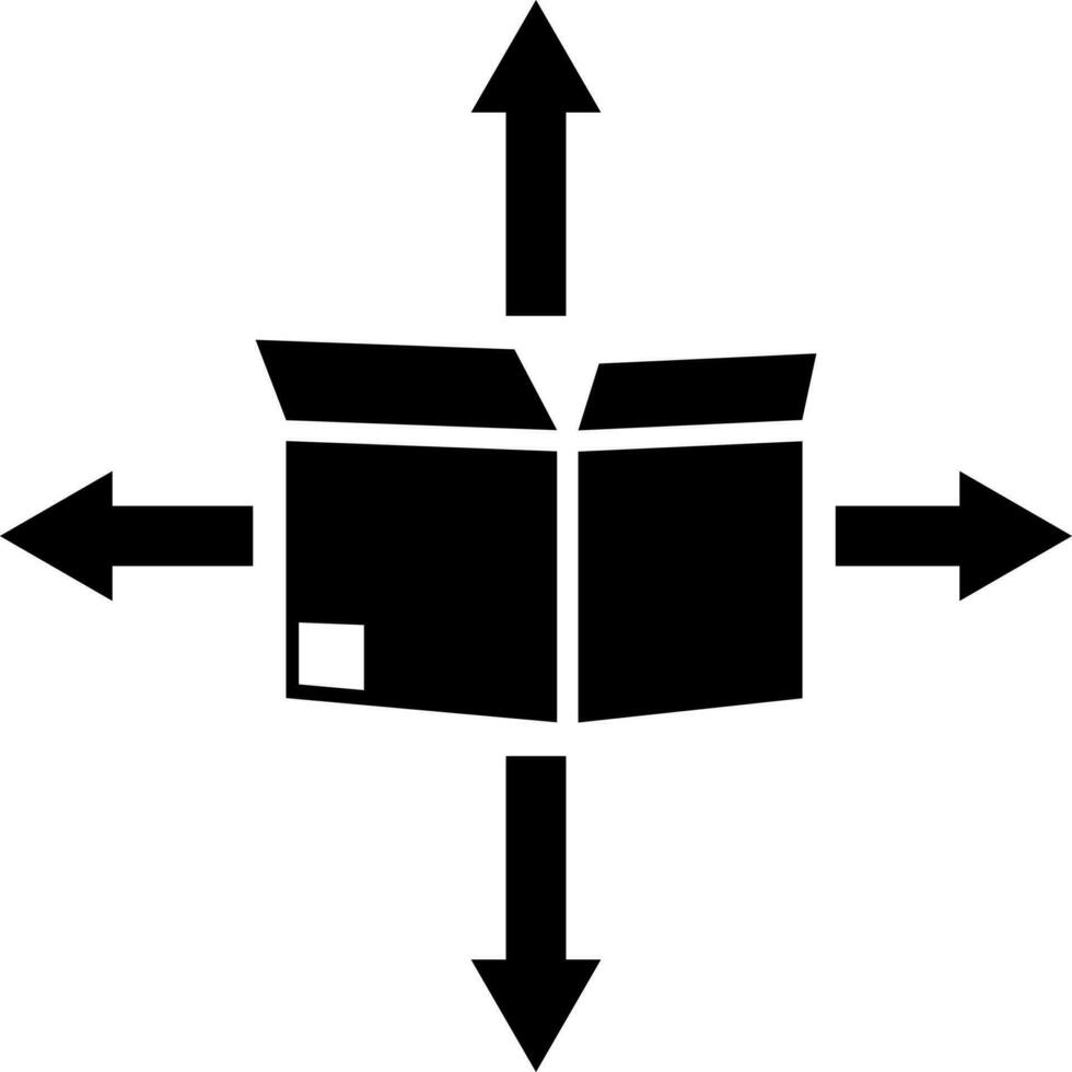 paket leverans ikon eller symbol med fyra pilar. vektor