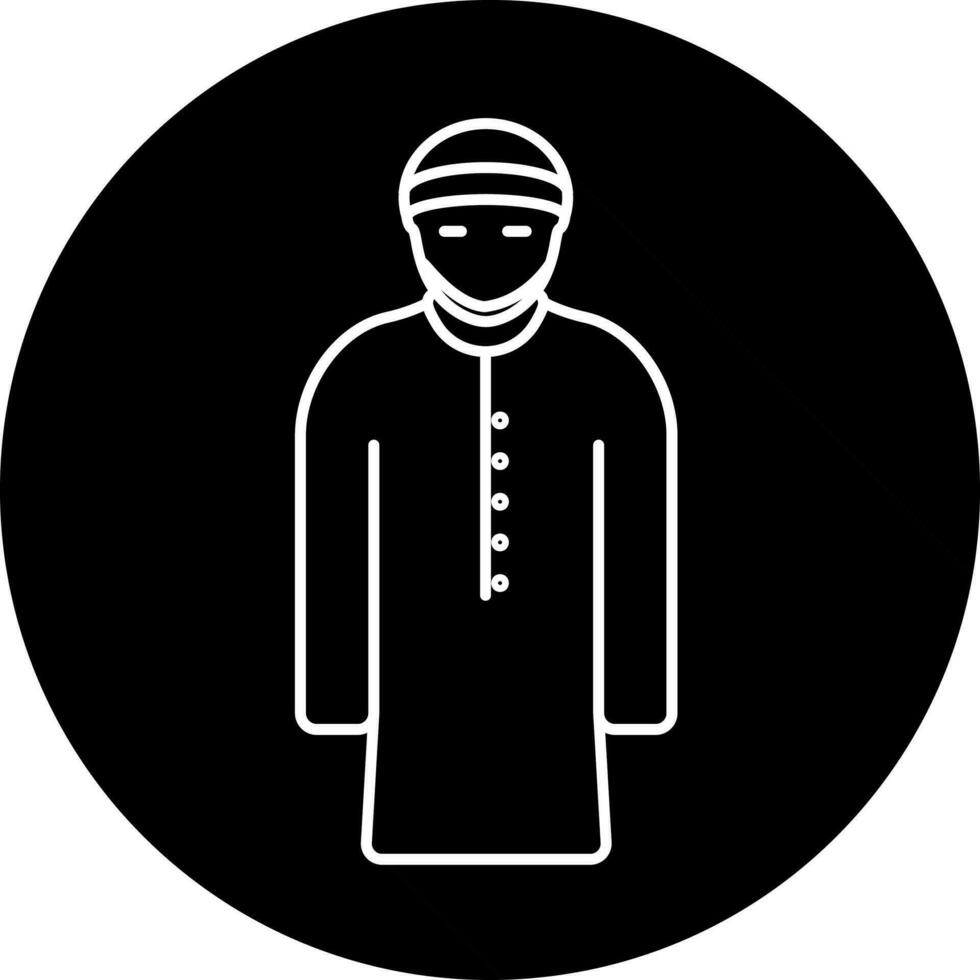 Muslim Mann Symbol im schwarz und Weiß Farbe. vektor