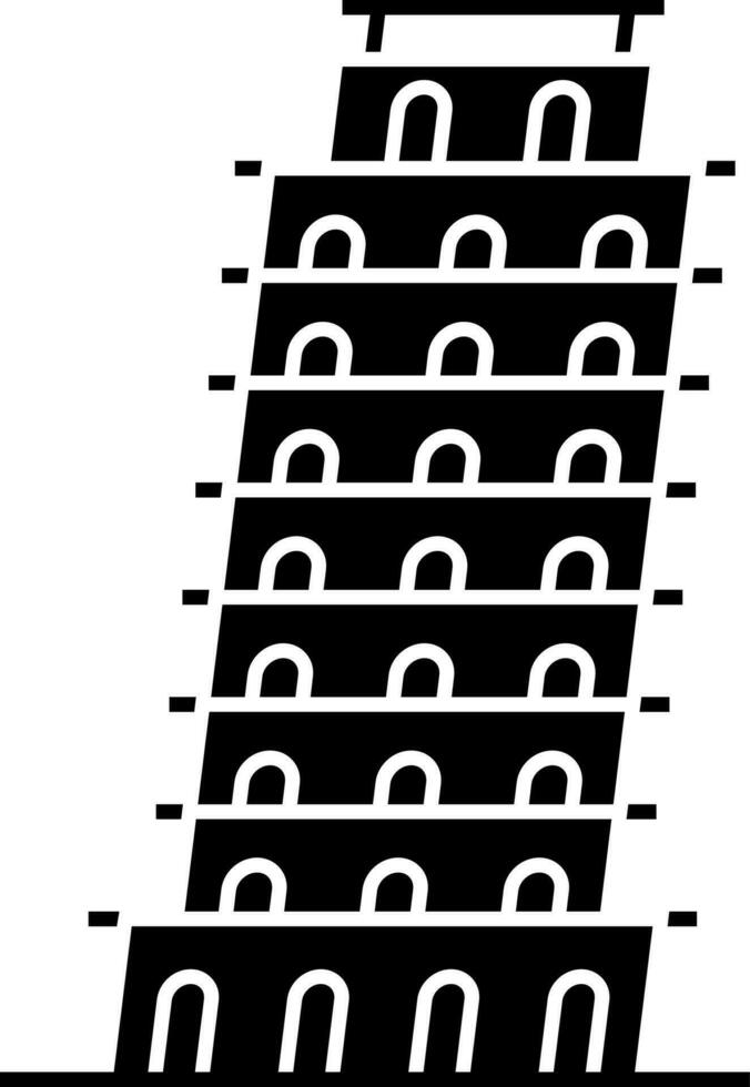 svart och vit pisa torn platt ikon. vektor