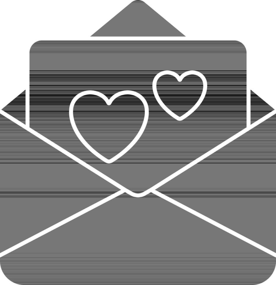 kärlek kort eller brev ikon i svart och vit Färg. vektor