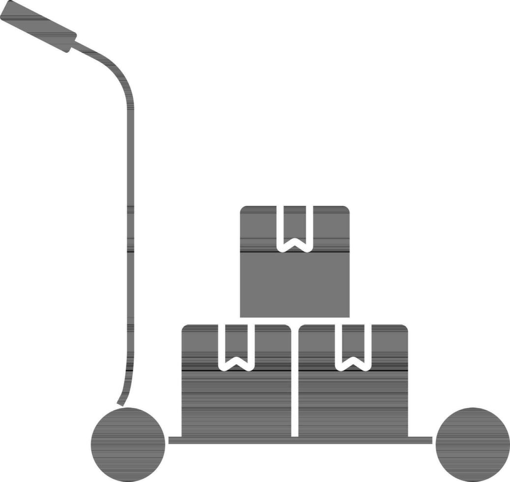 Hand Wagen mit Karton Symbol im schwarz und Weiß Farbe. vektor