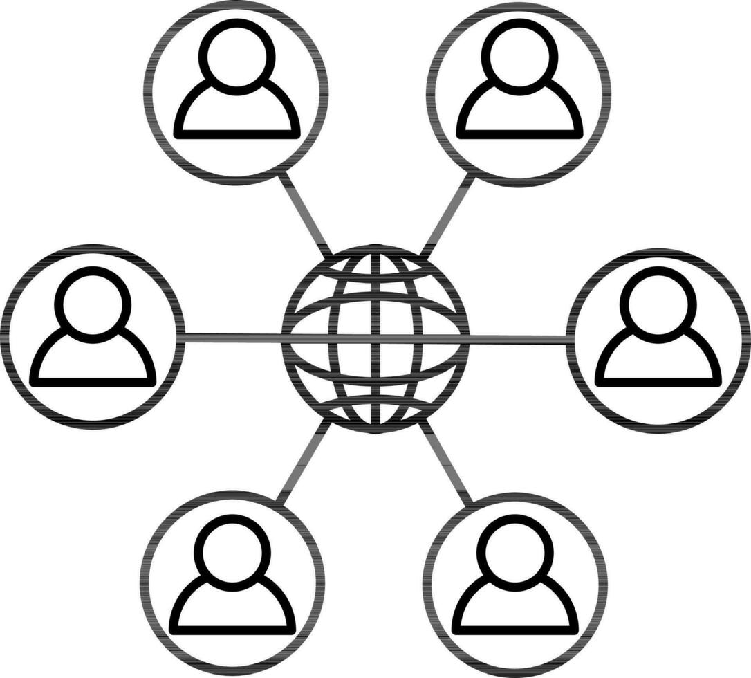 global förbindelse människor ikon i svart tunn linje konst. vektor