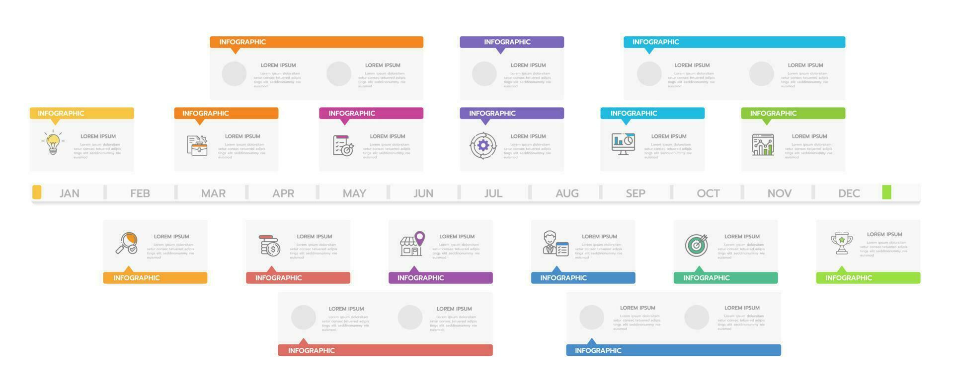 Infografik-Vorlage für Unternehmen. 12 Monate moderner Timeline-Diagrammkalender mit Gantt-Diagramm, Präsentationsvektor-Infografik. vektor