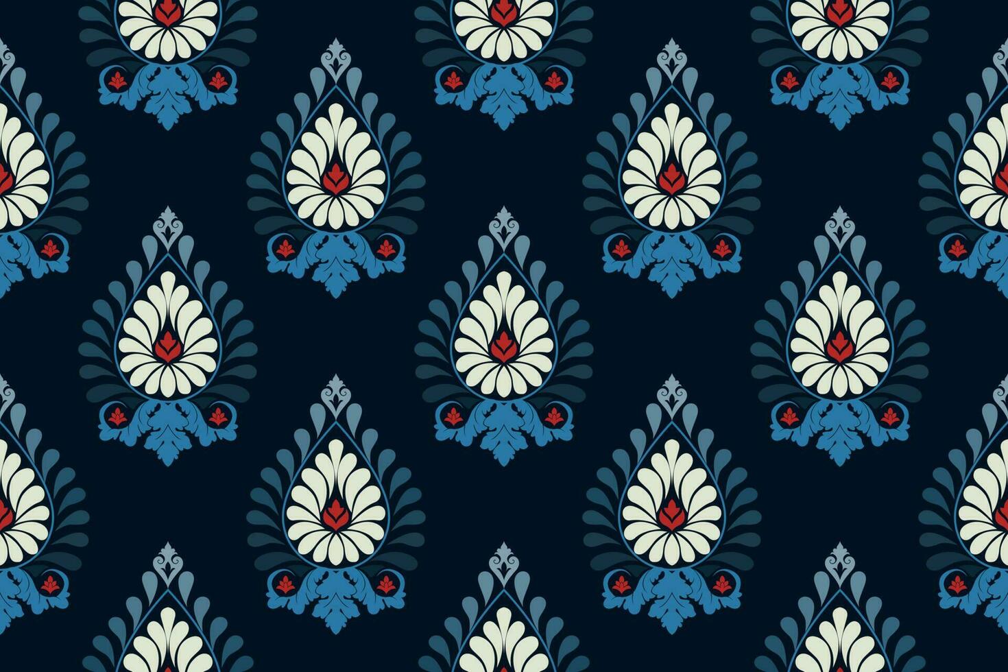 paisley etnisk sömlös mönster design. blommig mönster med paisley och indisk blomma motiv. damast- stil mönster för textil och dekoration vektor