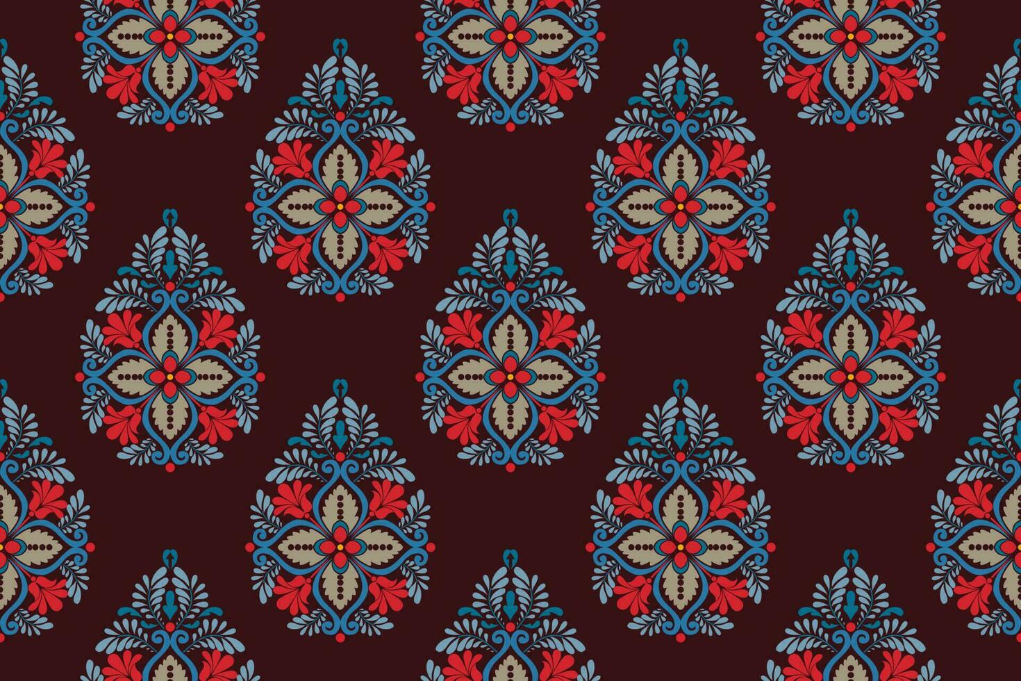 Paisley ethnisch nahtlos Muster Design. Blumen- Muster mit Paisley und indisch Blume Motive. Damast Stil Muster zum Textil und Dekoration vektor