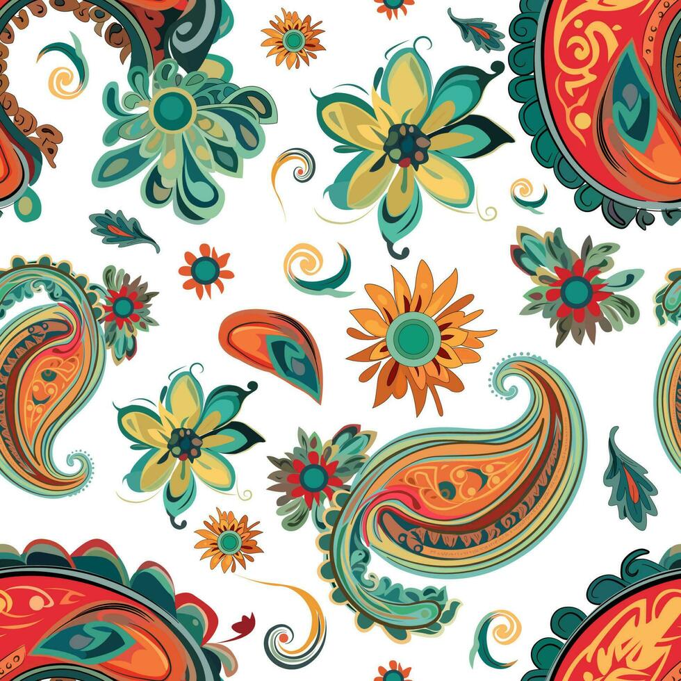 Paisley ethnisch nahtlos Muster Design. Blumen- Muster mit Paisley und indisch Blume Motive. Damast Stil Muster zum Textil und Dekoration vektor