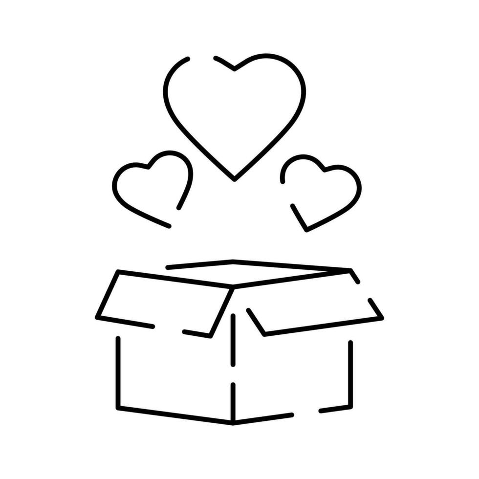Party, Geburtstag, Ferien und Geschenk oder Geschenk Box mit Herz Ballon - - Gliederung Vektor Linie Symbol.