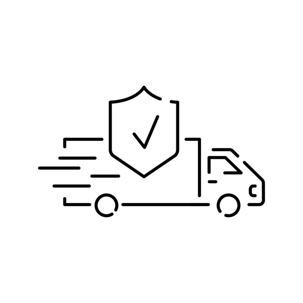 Lieferung Versicherung Linie Symbol. Pakete Verfolgung unterzeichnen. Versand Box Symbol. Gliederung Konzept. Lieferung Versicherung Vektor. speichern und schützen. LKW oder Auto und schnell. vektor