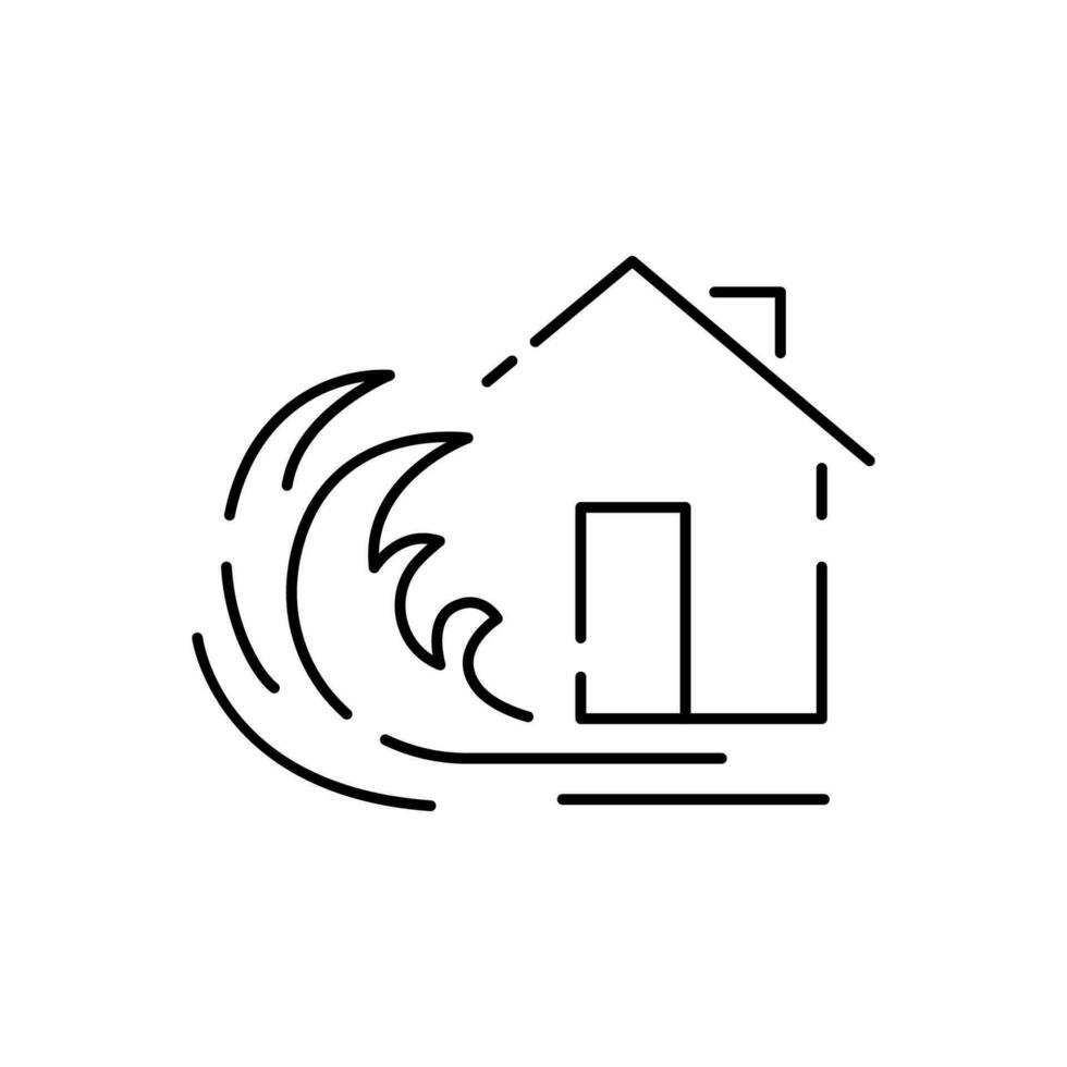 Flut Beschädigung Haus Versicherung Linie Symbol. linear Stil Zeichen zum Handy, Mobiltelefon Konzept und Netz Design. Katastrophe Gliederung Vektor Symbol. Symbol, Logo Illustration. Vektor Grafik. speichern und schützen.