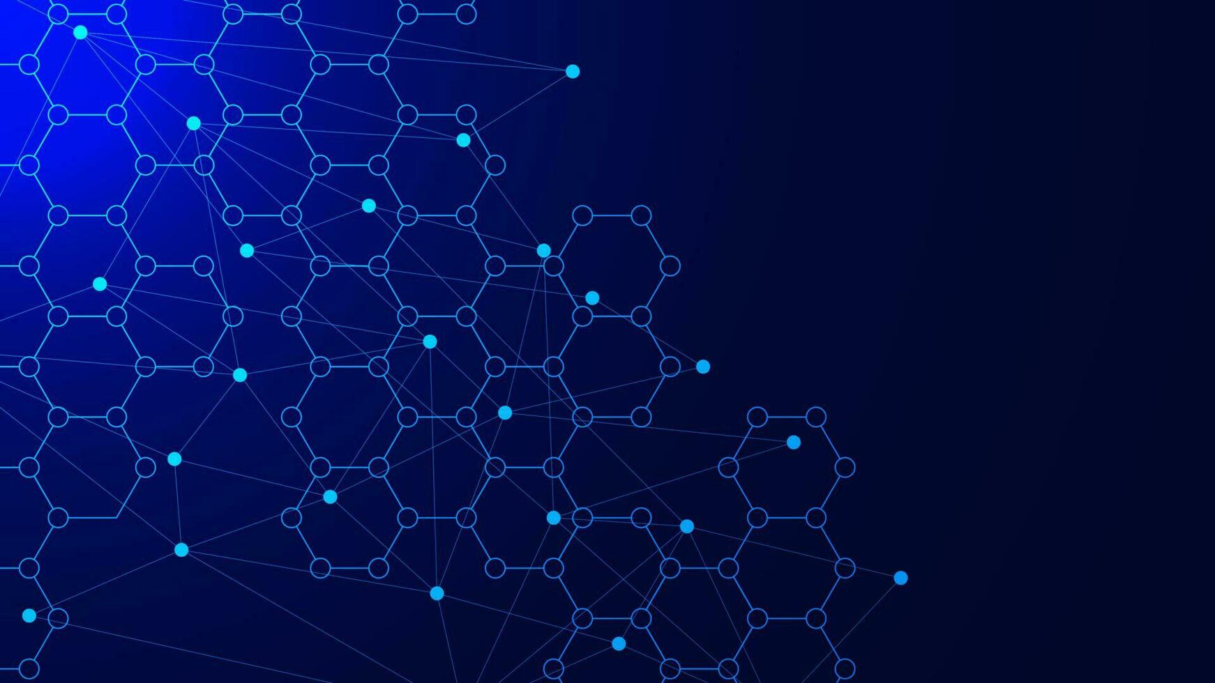 abstrakt teknologi bakgrund med hexagoner och ansluter prickar och rader. stor data visualisering, nätverk förbindelse och global kommunikation begrepp. vektor illustration.