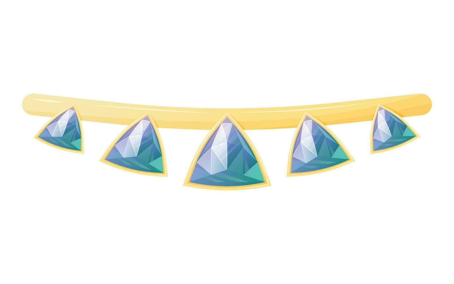 gyllene halsband eller armband med smaragd- lila realistisk triangel- ädelstenar. vektor tecknad serie isolerat dyr skatt, kvinnor Smycken.