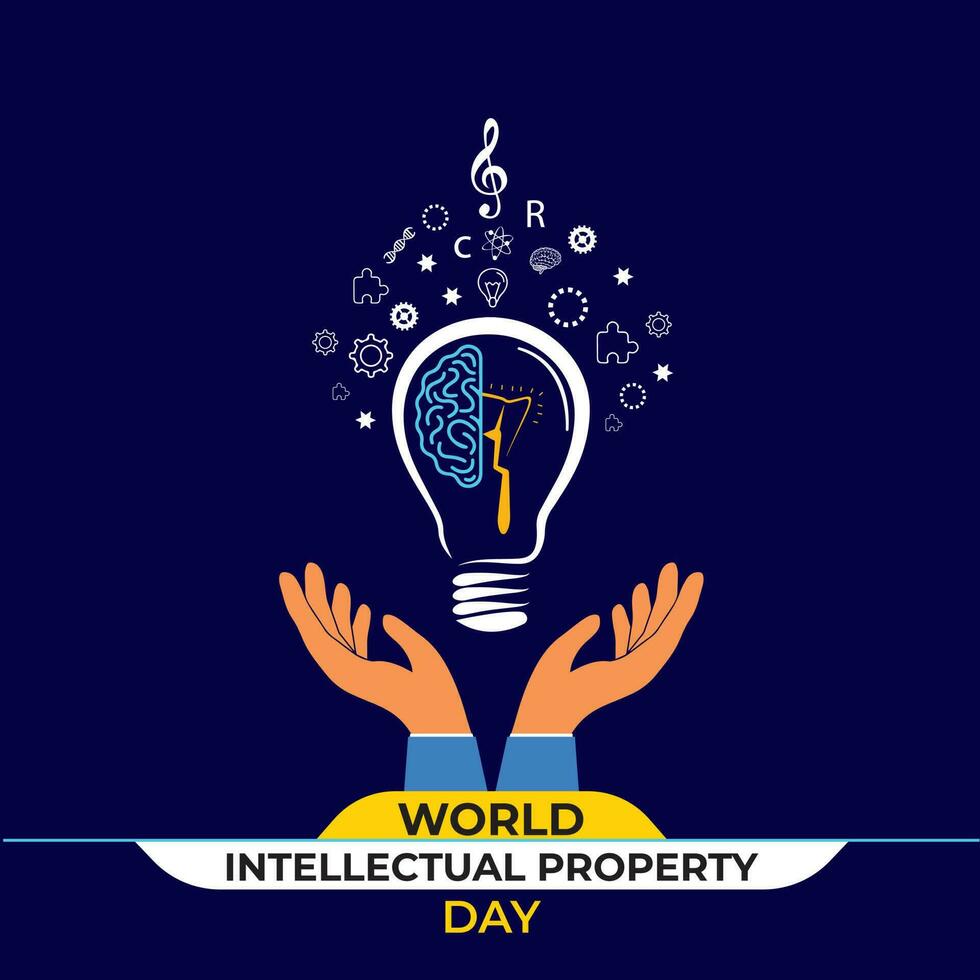 värld intellektuell fast egendom dag. patent rättigheter begrepp. mall för bakgrund, baner, kort, affisch. vektor illustration.