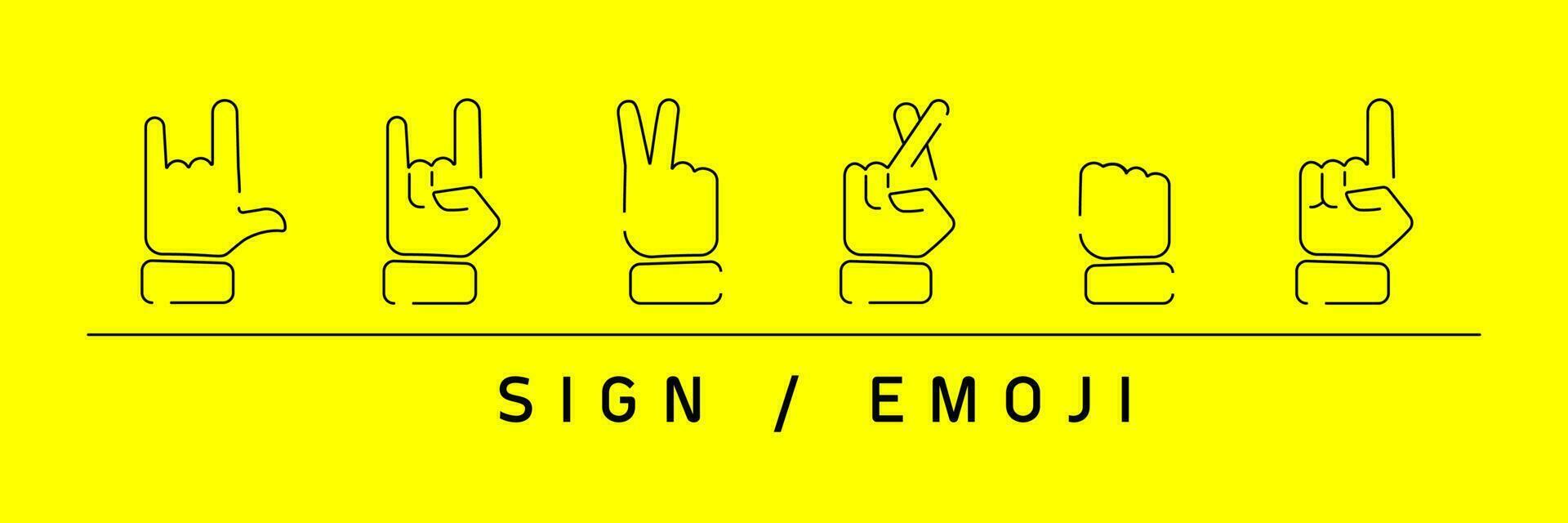 uppsättning av annorlunda linje händer emojis gul bakgrund vektor