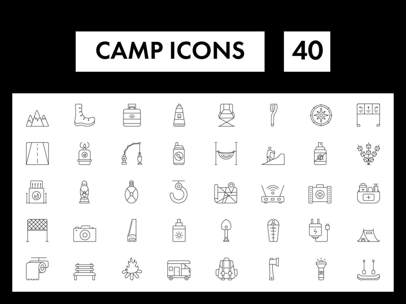 linjär stil läger ikon eller symbol uppsättning på vit bakgrund. vektor