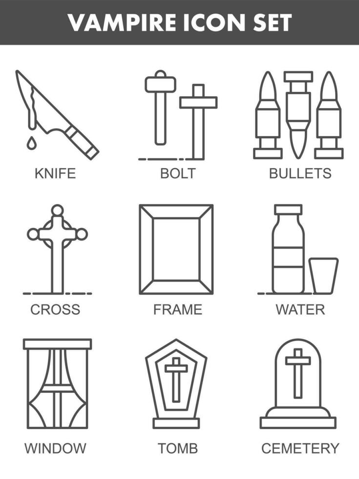 schwarz Linie Kunst Vampir Symbol einstellen im eben Stil. vektor