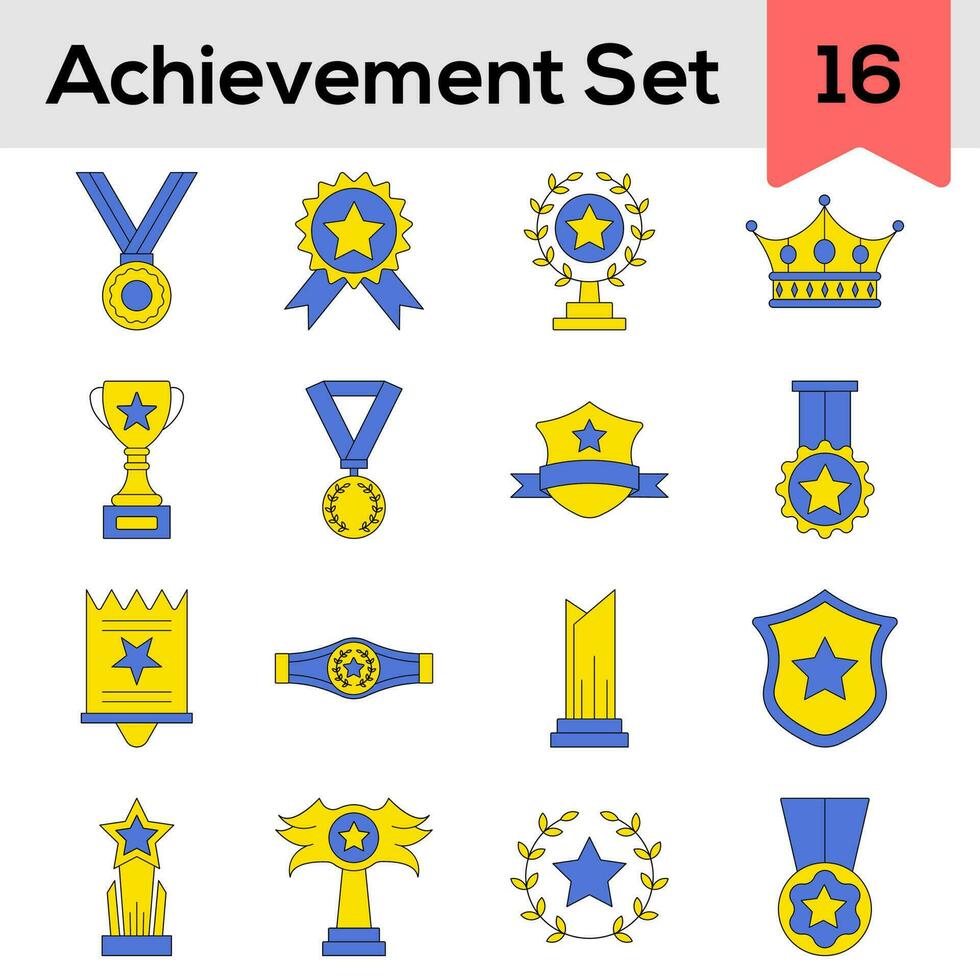 uppsättning av prestation ikoner i blå och gul Färg. vektor