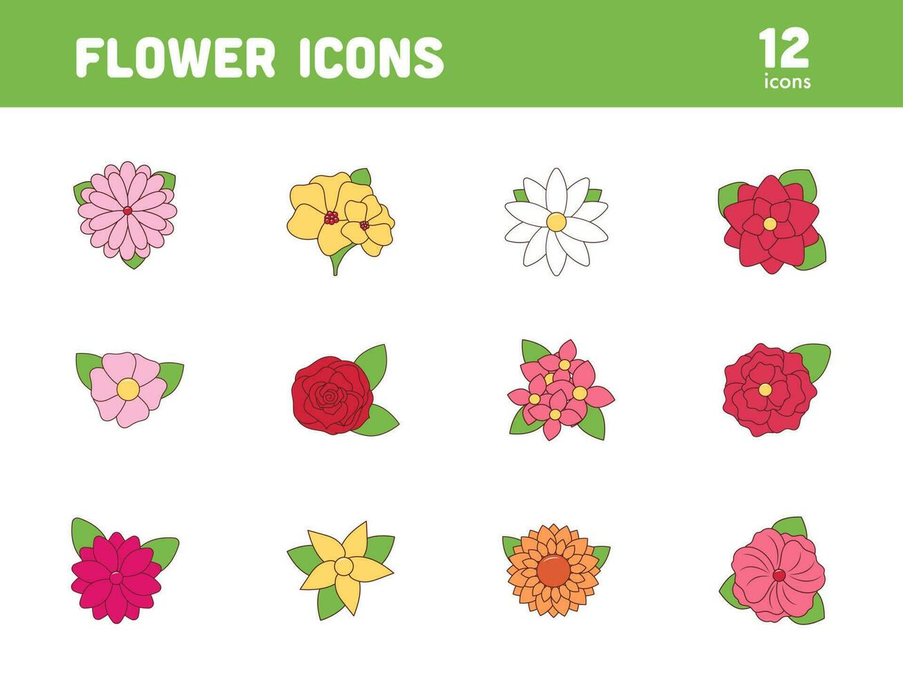 färgrik uppsättning av blomma ikon i platt stil. vektor