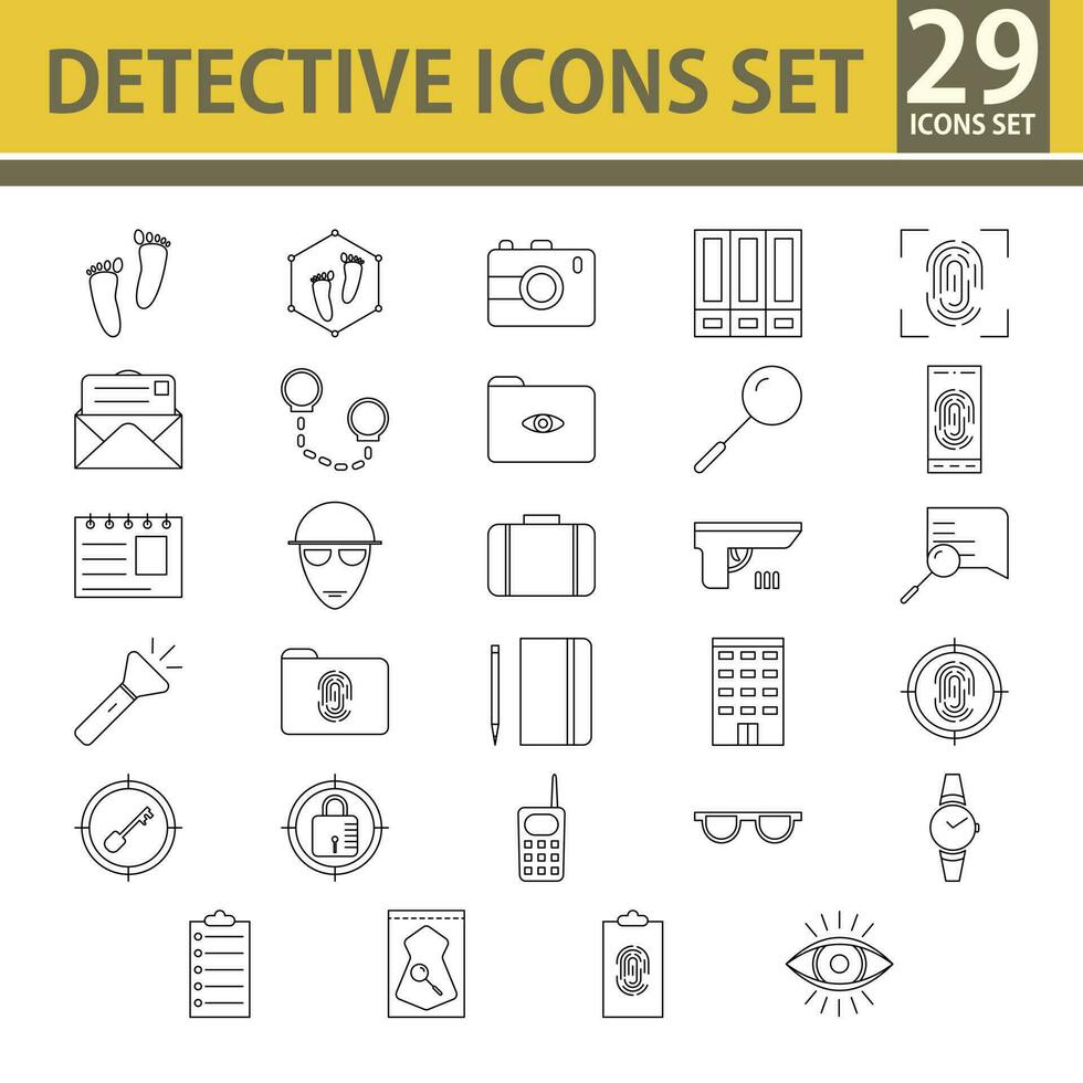 29 linjär stil detektiv- ikon eller symbol uppsättning. vektor