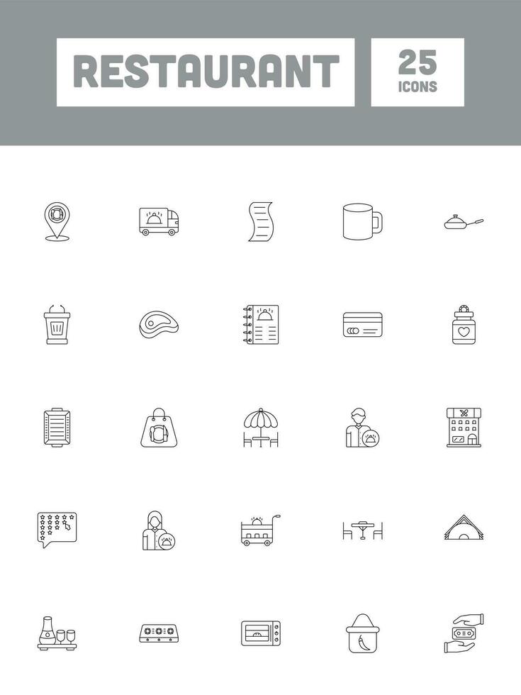 25 svart översikt restaurang ikon uppsättning. vektor