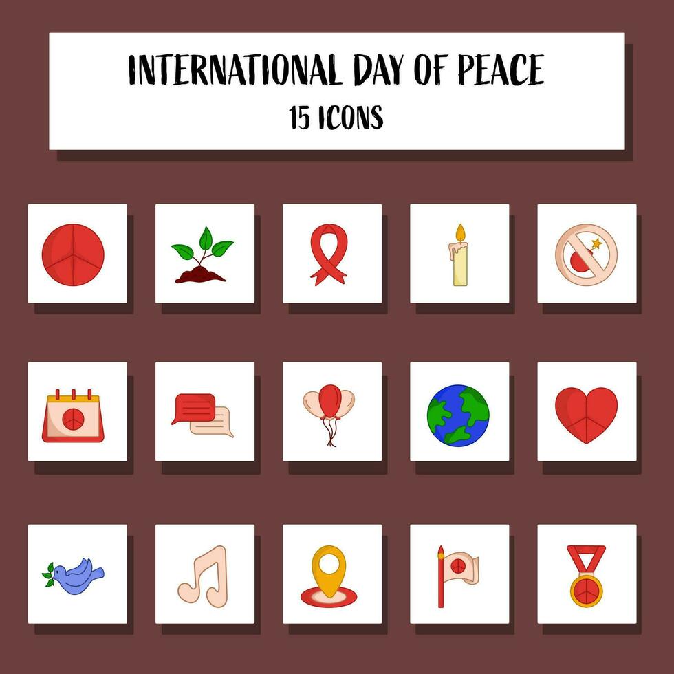 isolerat internationell dag av fred-15 ikon uppsättning i linje konst. vektor