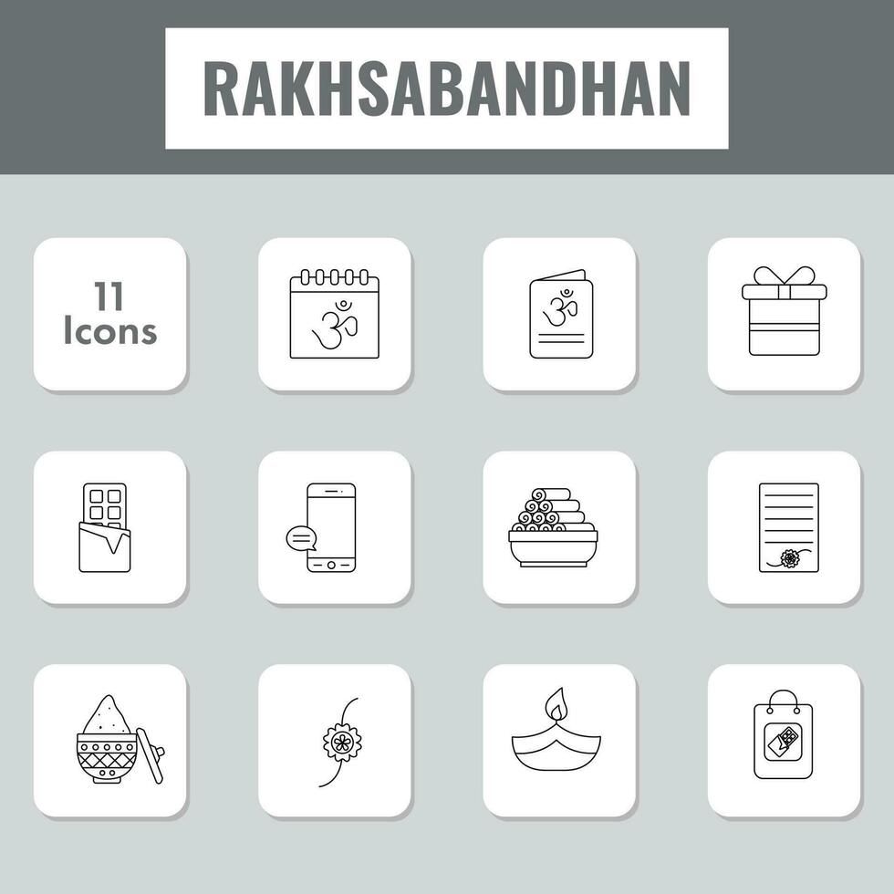 isolerat Raksha bandhan -11 ikon uppsättning i linje konst. vektor