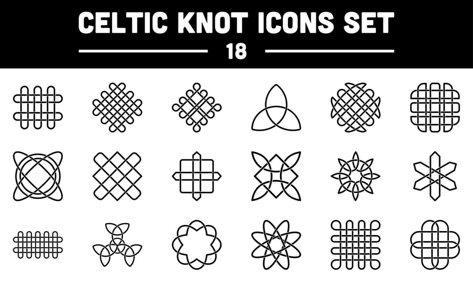 svart linje konst illustration av celtic Knut 18 ikon uppsättning. vektor