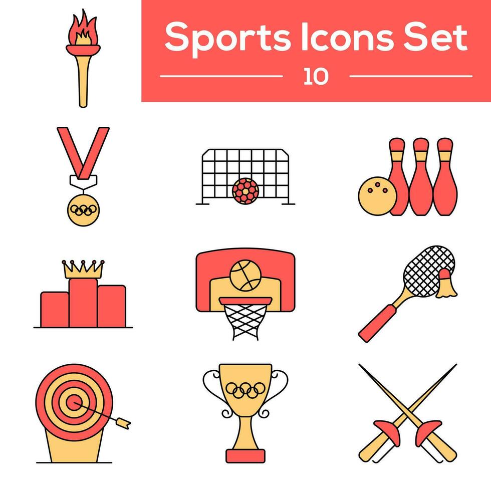 röd och gul Färg uppsättning av sporter ikon i platt stil. vektor