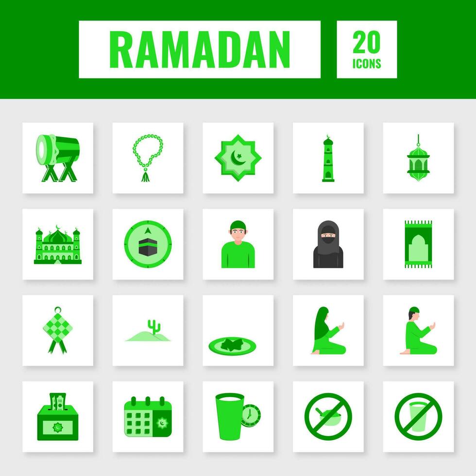 Grün Illustration von Ramadan Platz Symbol Satz. vektor