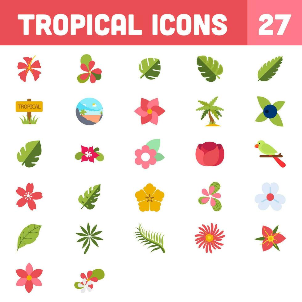 bunt 27 tropisch Symbole auf Weiß Hintergrund. vektor