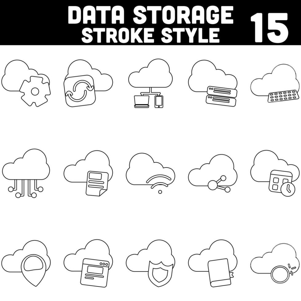 svart linje konst illustration av data lagring ikon uppsättning på vit bakgrund. vektor