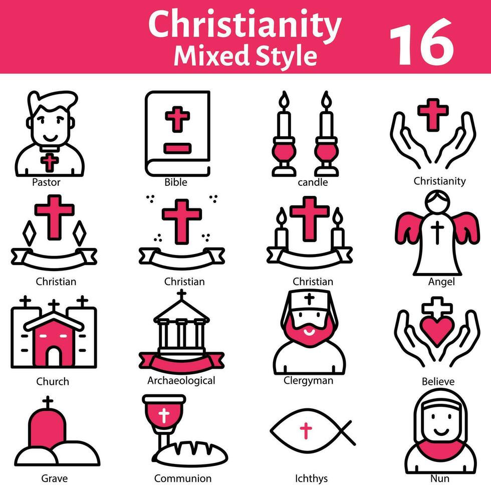Vektor Illustration von Christentum einstellen im Rosa und Weiß Farbe.