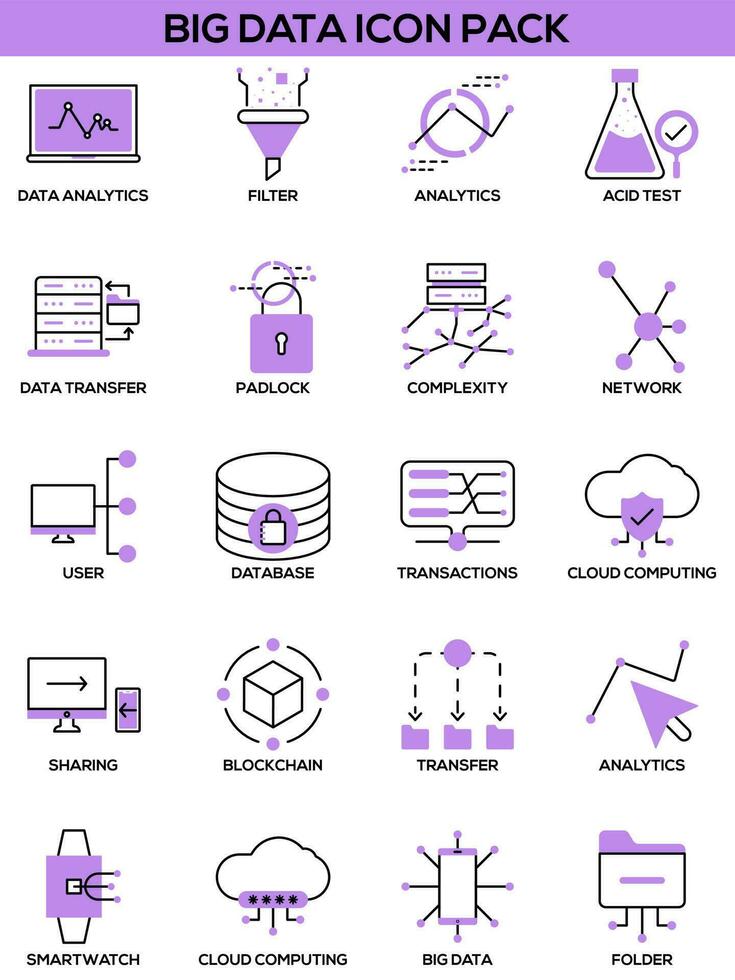 lila och svart stor data ikon packa på vit bakgrund. vektor