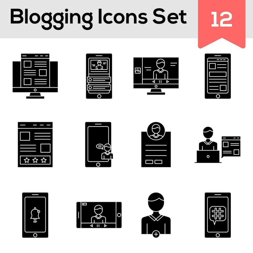 svart och vit Färg uppsättning av bloggande ikon i platt stil. vektor