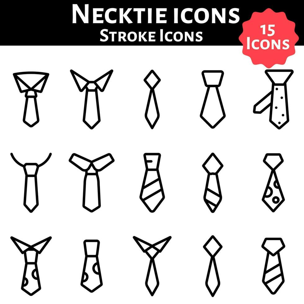 schwarz Linie Kunst Krawatte 15 Symbole im eben Stil. vektor
