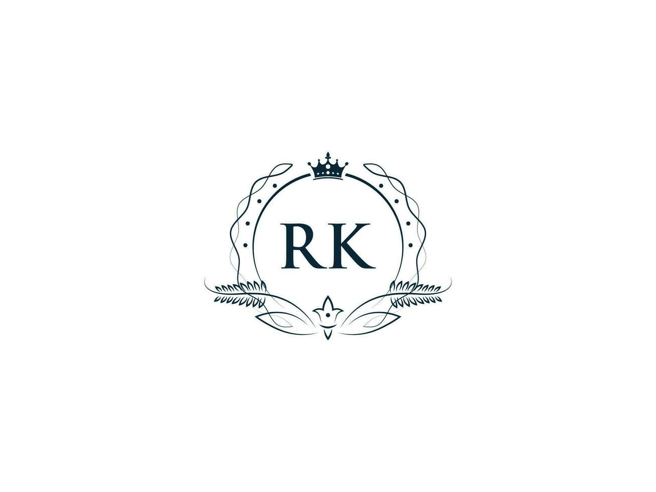 kunglig krona rk logotyp ikon, feminin lyx rk kr logotyp brev vektor