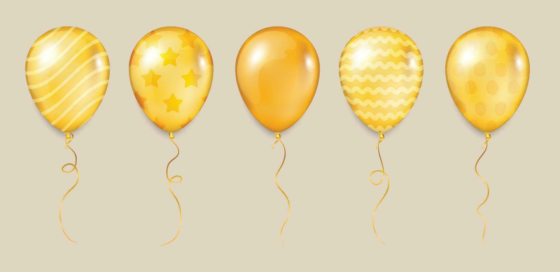 Sammlung von golden druckt Luftballons. realistisch Vektor