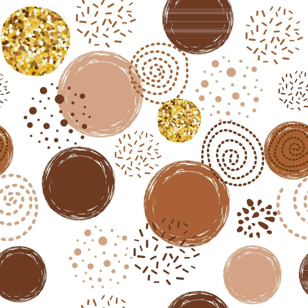 abstrakt sömlös vektor brun kaffe mönster med hand dragen runda element. skissat kola gyllene årgång design bakgrund för hälsningar inbjudningar omslag papper textil- webb design på de vit