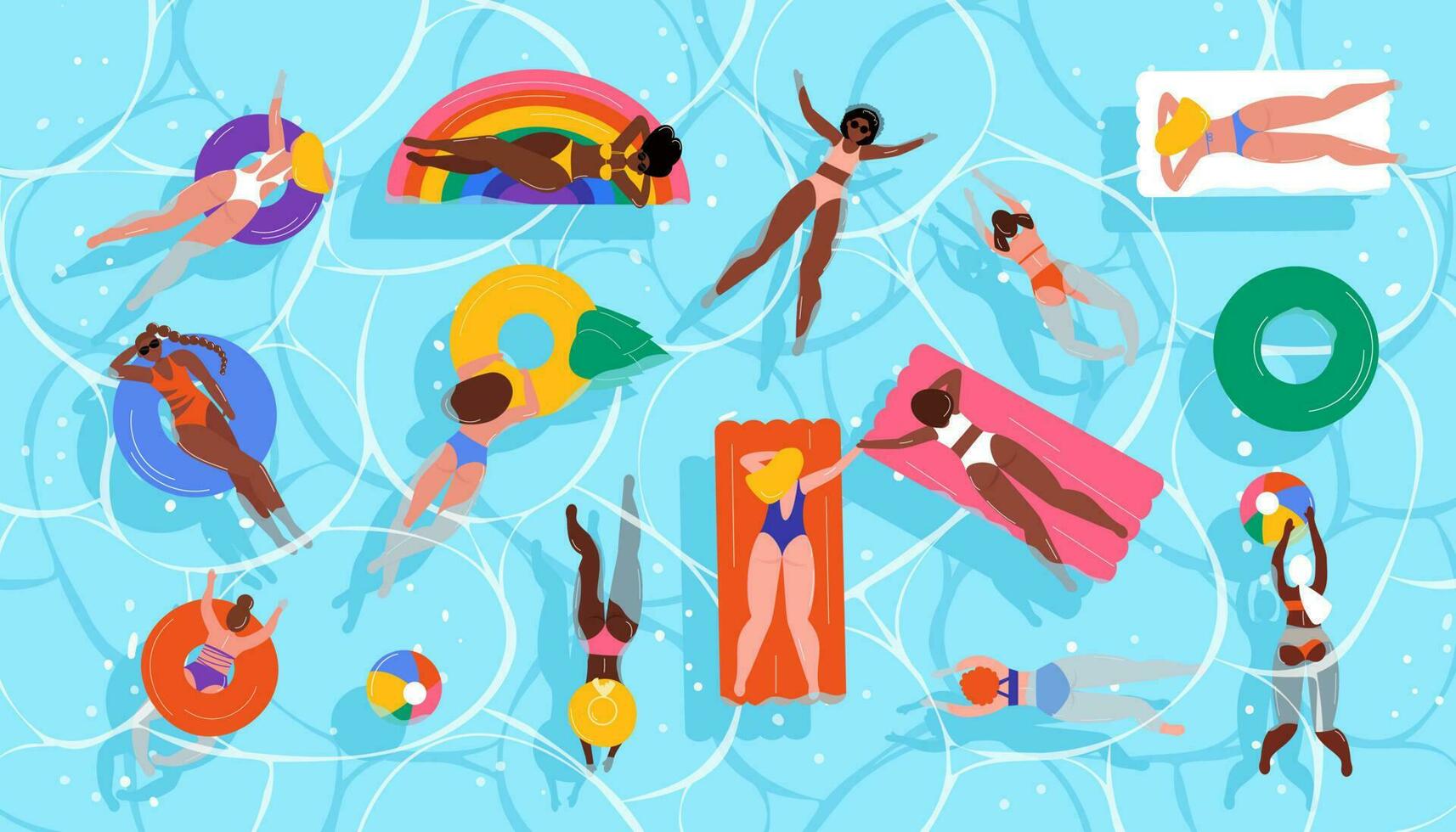 kvinnor simning i hav hav vektor illustration