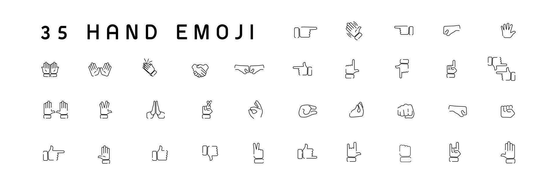 uppsättning av linje händer emoji och ikon vektor