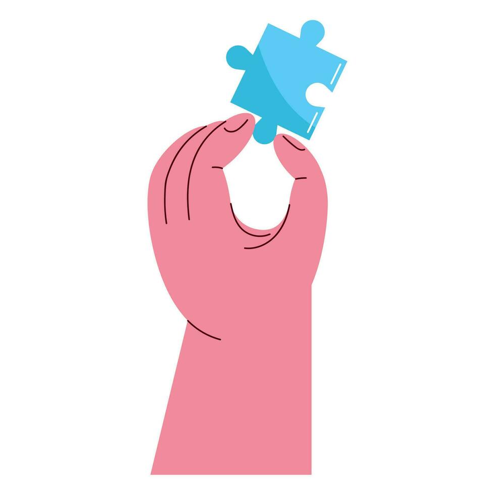 Hand spielen mit Blau Puzzle Stück Symbol vektor