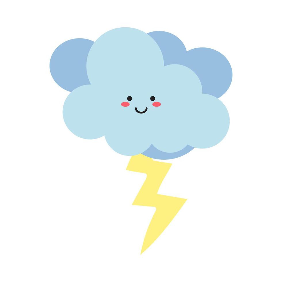 Vektor einstellen von süß Wetter Zeichen - - Wolken, , Gewitter, Tornado, Schnee, Regen, und Halbmond Mond. kawaii Wetter Zeichen isoliert auf ein Weiß Hintergrund. Vektor Illustration von eben Stil