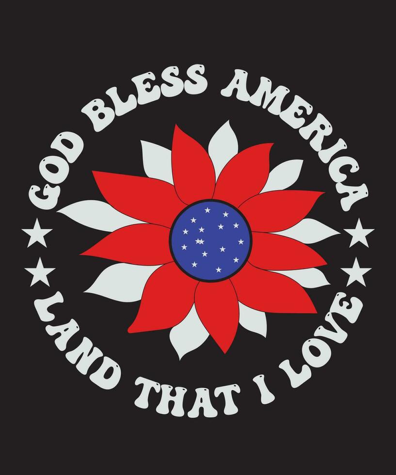 Gott segnen Amerika 4 .. von Juli runden Sonnenblume Vektor T-Shirt Design