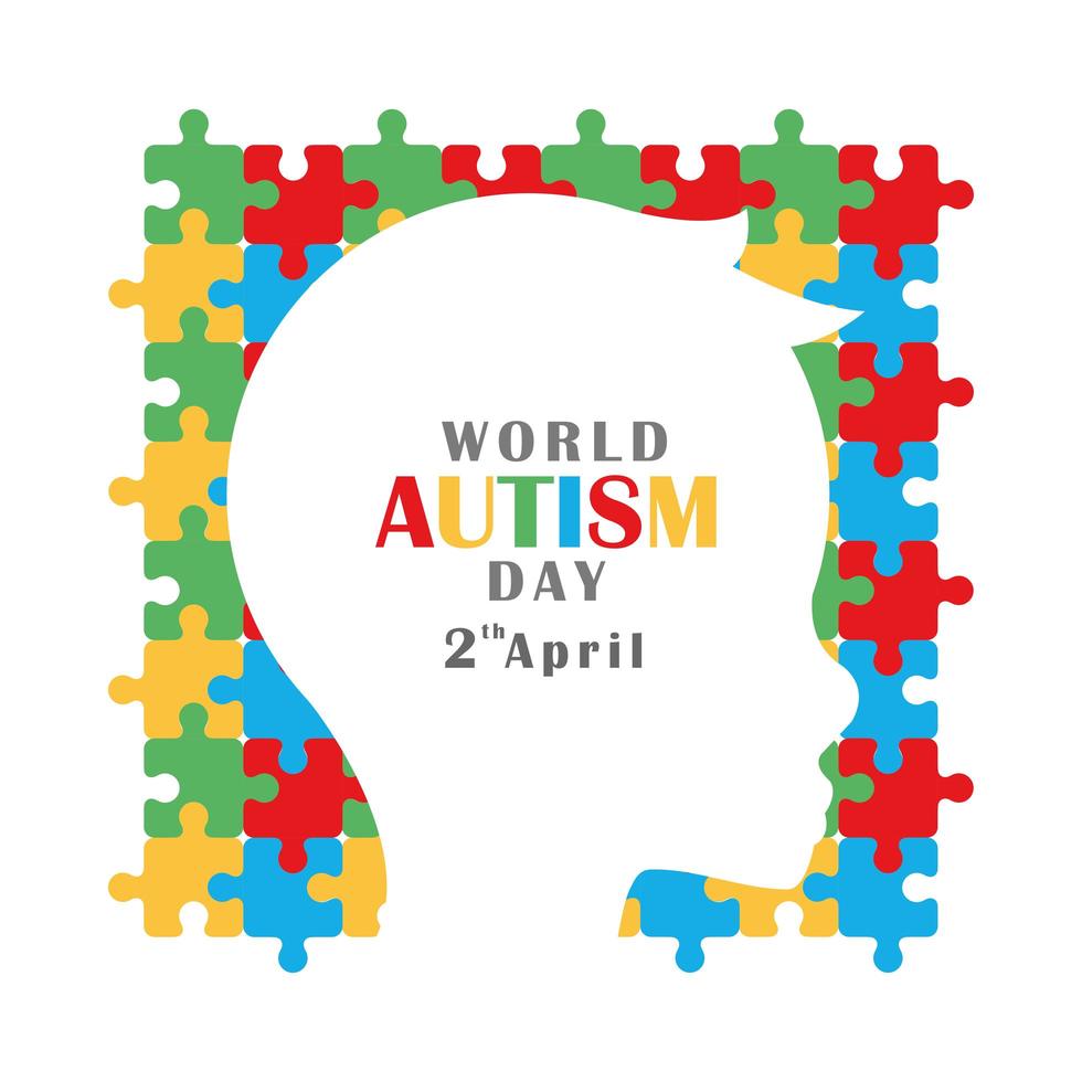 Autismus Bewusstsein Tag Silhouette Kopf Kind Rätsel Hintergrund vektor
