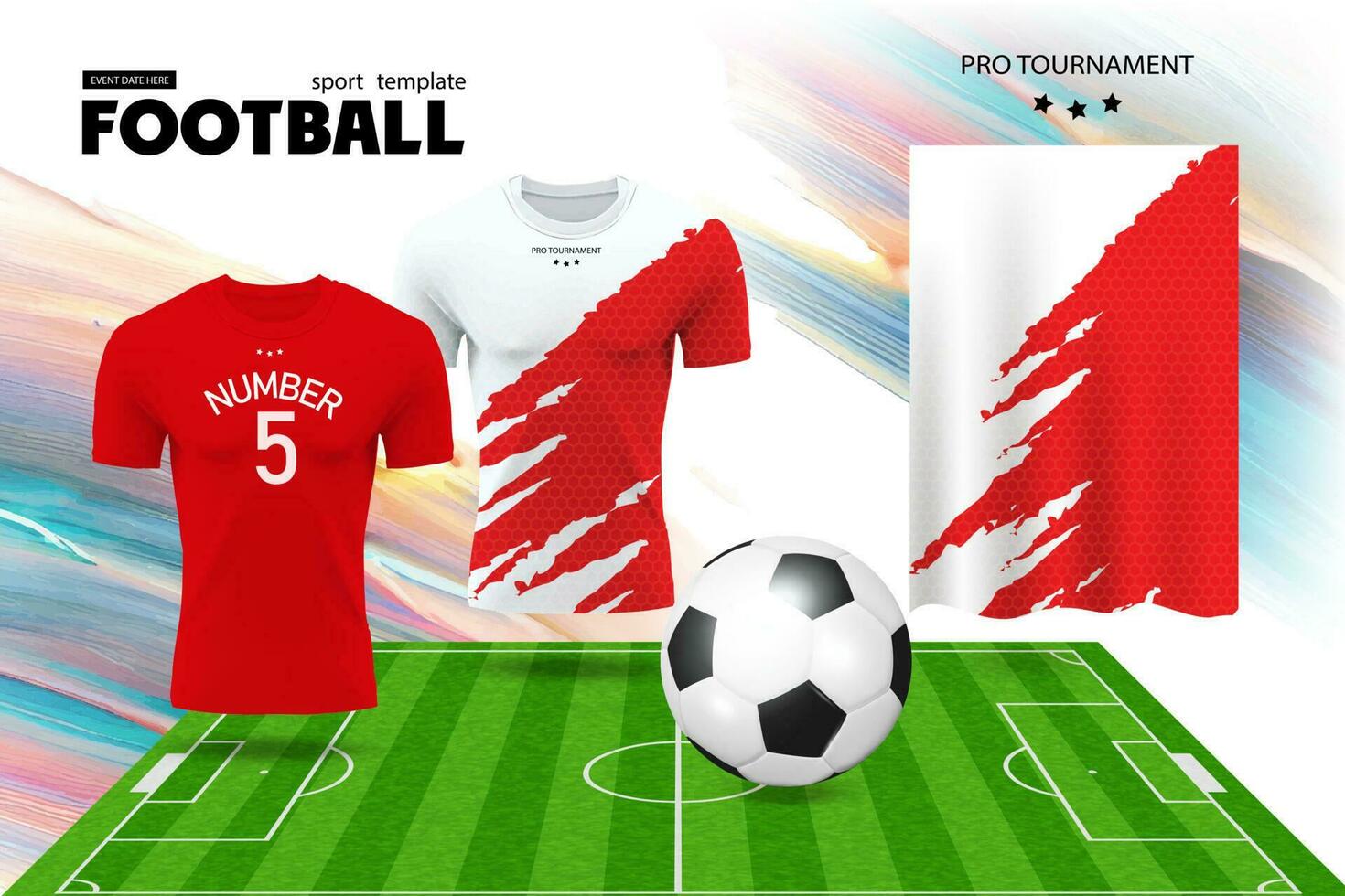 Fußball Jersey und T-Shirt Sport Attrappe, Lehrmodell, Simulation Vorlage, Grafik Design zum Fußball Kit oder Activewear Uniformen. vektor