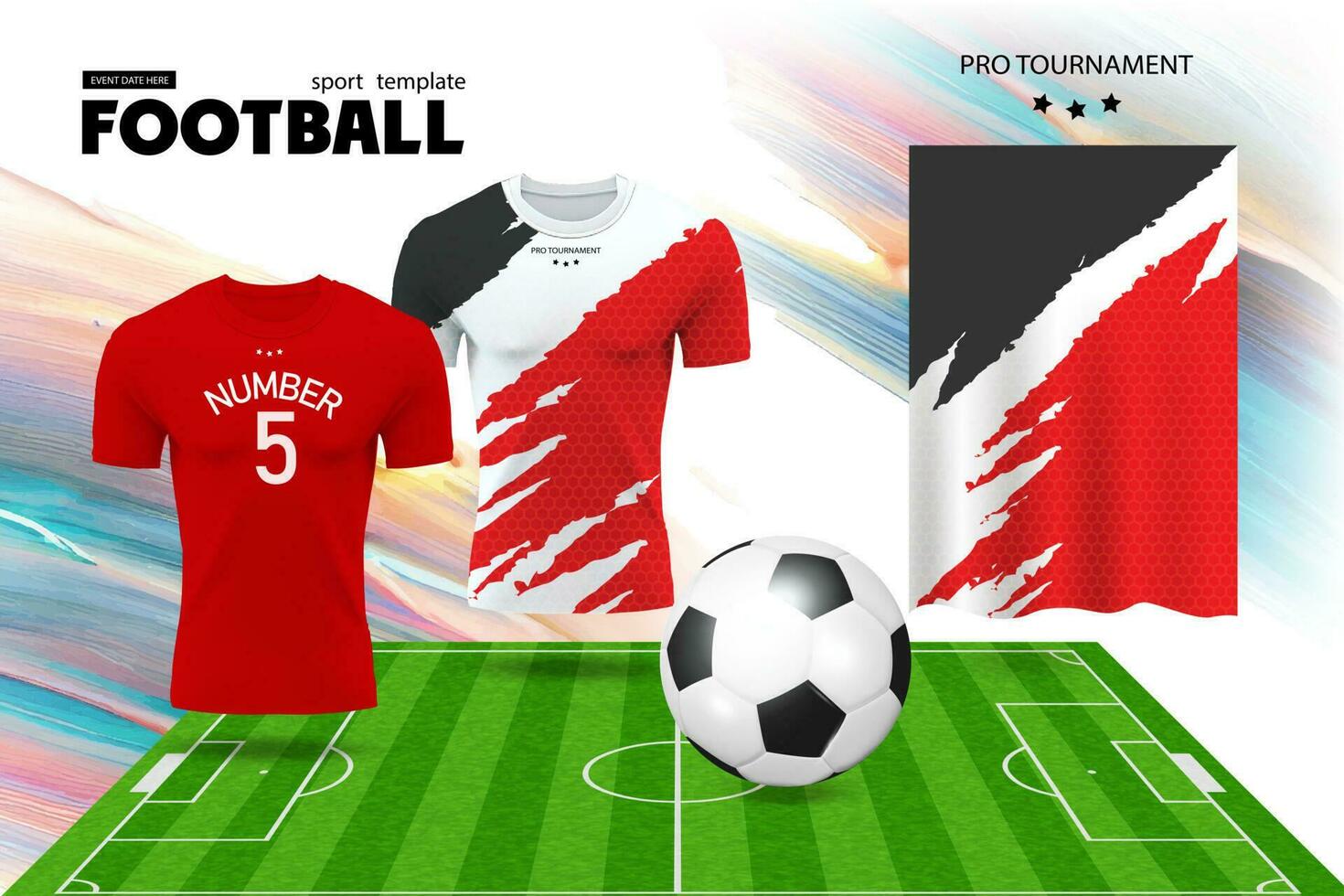 Fußball Jersey und T-Shirt Sport Attrappe, Lehrmodell, Simulation Vorlage, Grafik Design zum Fußball Kit oder Activewear Uniformen. vektor