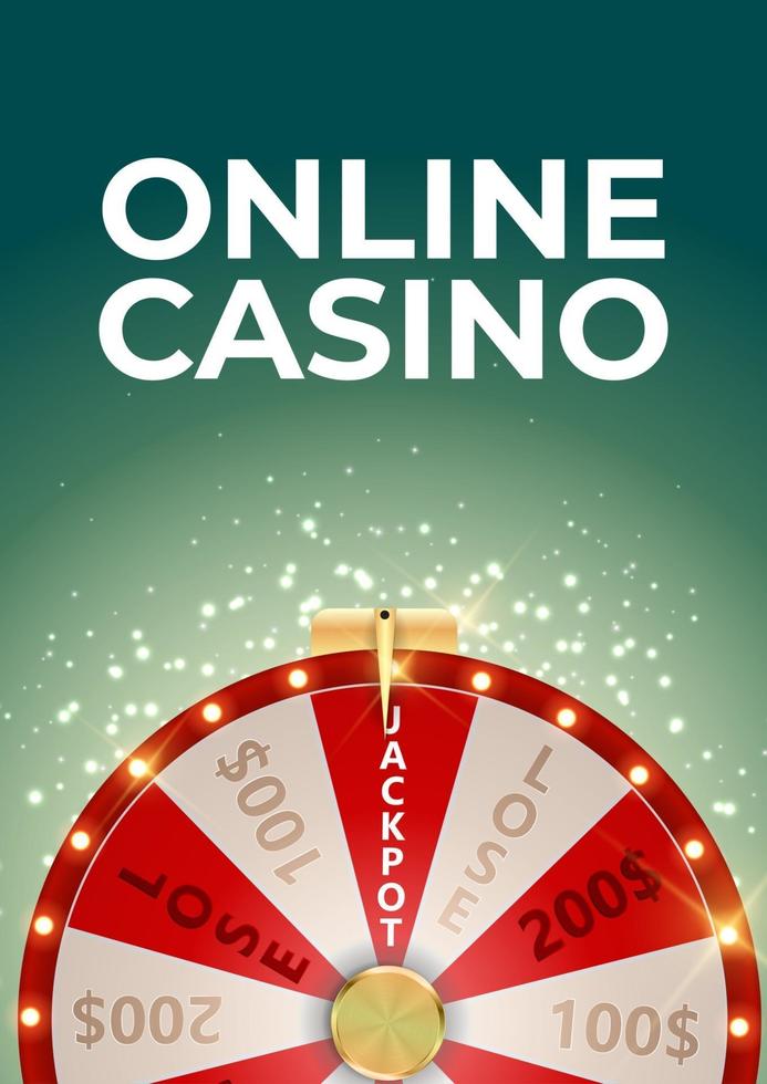 Online-Casino-Hintergrundplakat mit Glücksrad-Glücksikone vektor